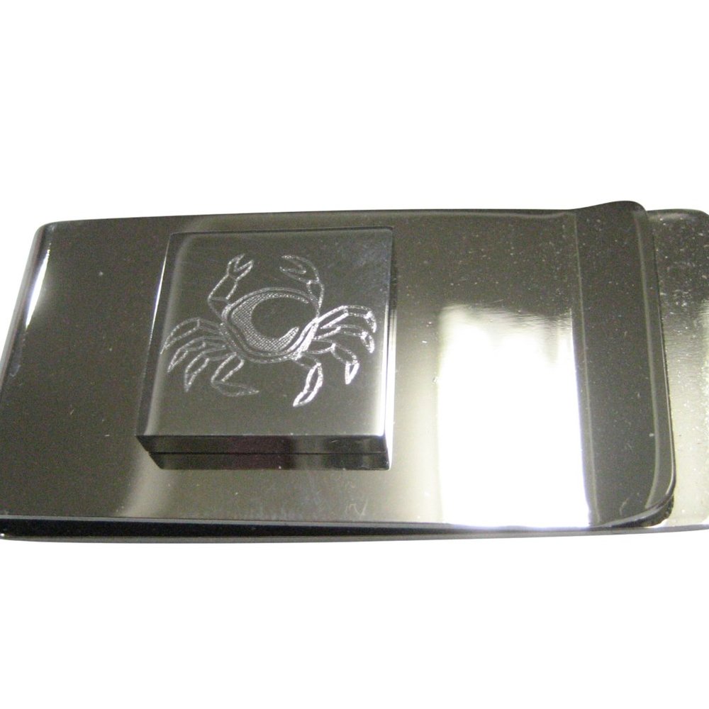 Silver Toned Square Etched Crab Money Clip